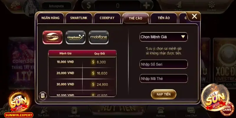 Nạp Tiền Sunwin 2 Hướng dẫn cách nạp tiền Sunwin theo từng phương thức